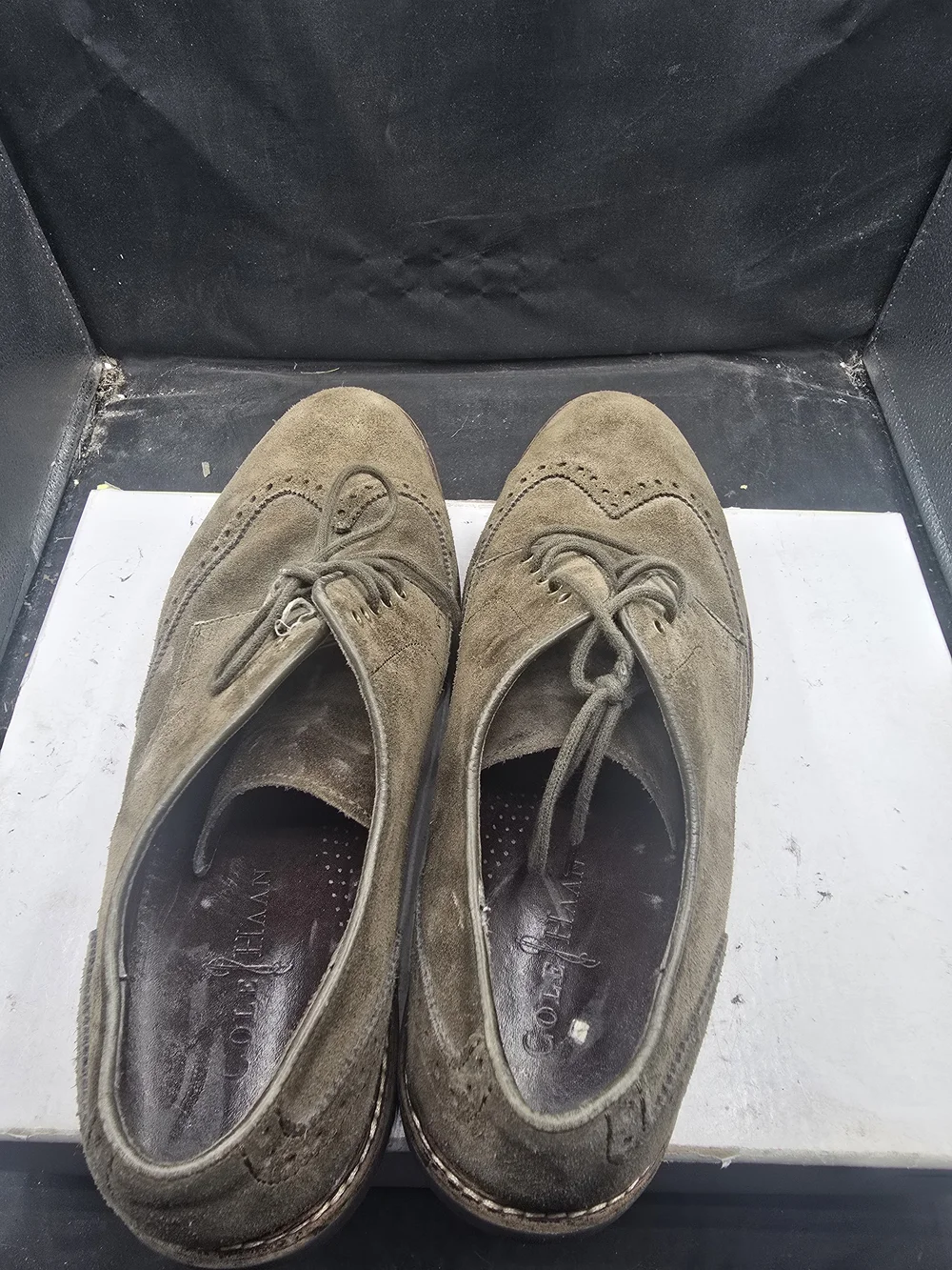 Cole‎ Haan Men's Suede Wingtip Oxfords - Olive Brown